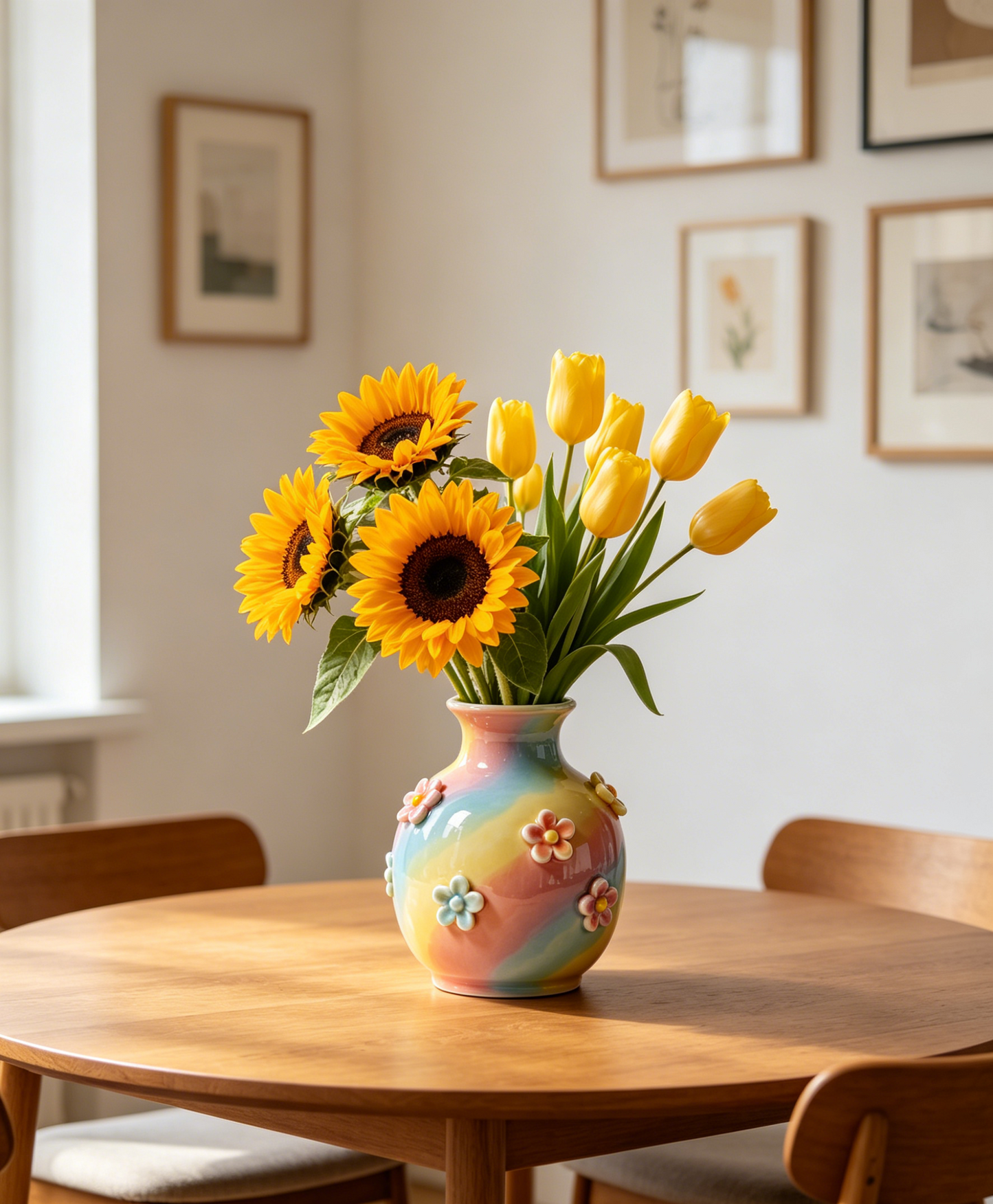 Handmade 3D Floral Rainbow Glaze Ceramic Vase