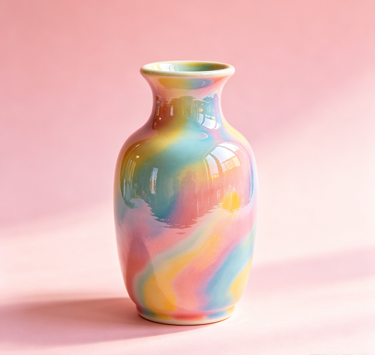 Rainbow Swirl Glaze Glossy Ceramic Vase