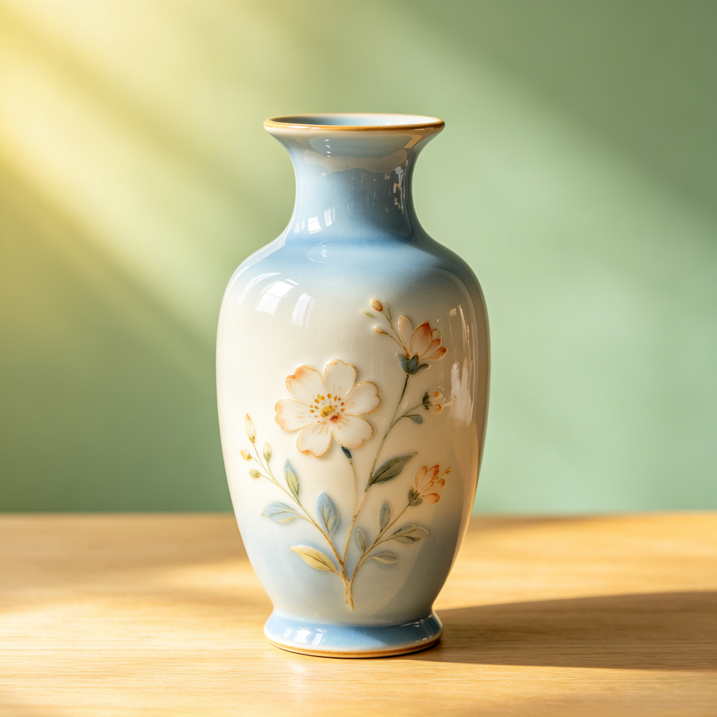 Gradient Blue Embossed Floral Ceramic Vase