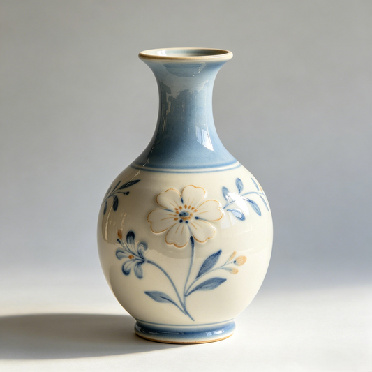 Blue & White Embossed Floral Ceramic Vase