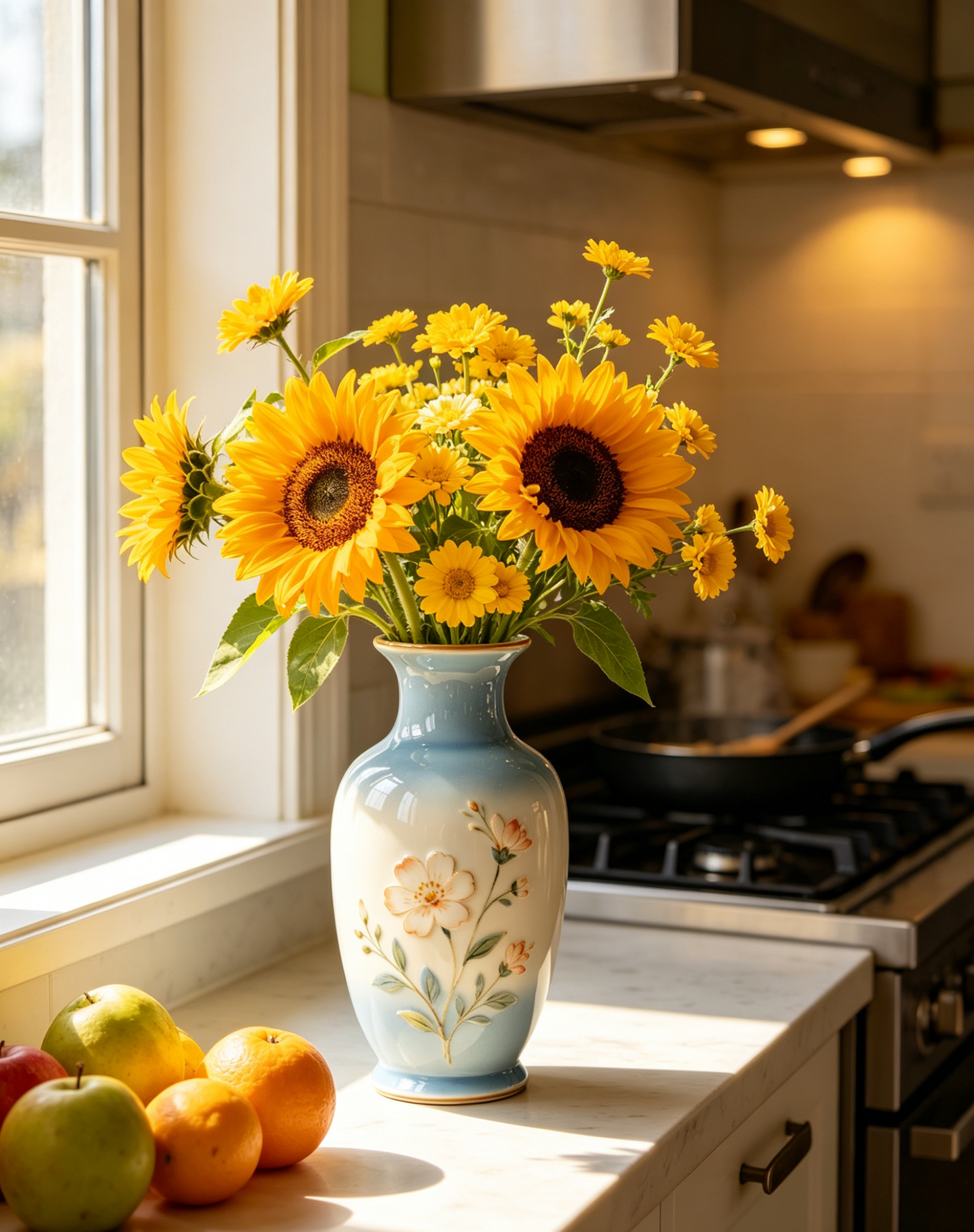 Gradient Blue Embossed Floral Ceramic Vase