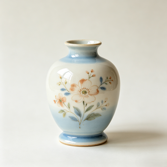 Gradient Blue Hand-Painted Floral Ceramic Vase