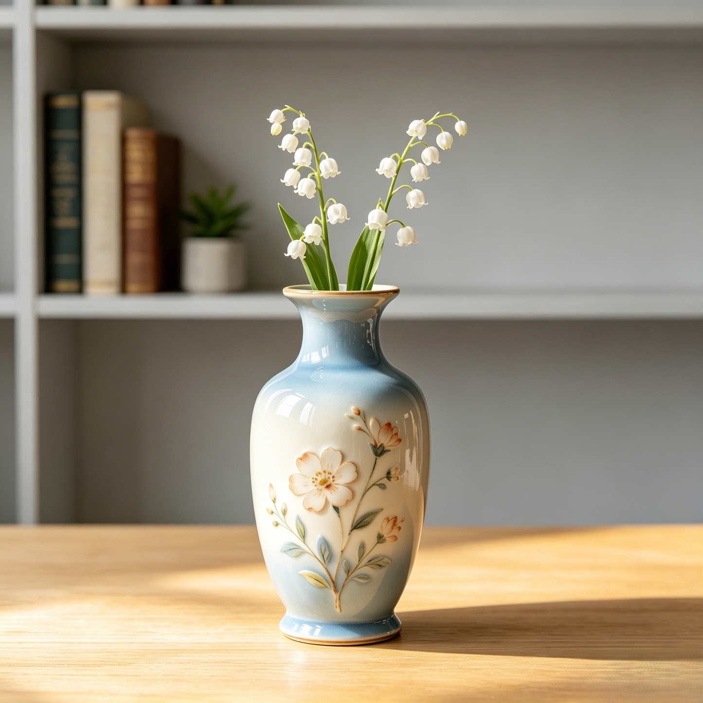 Gradient Blue Embossed Floral Ceramic Vase