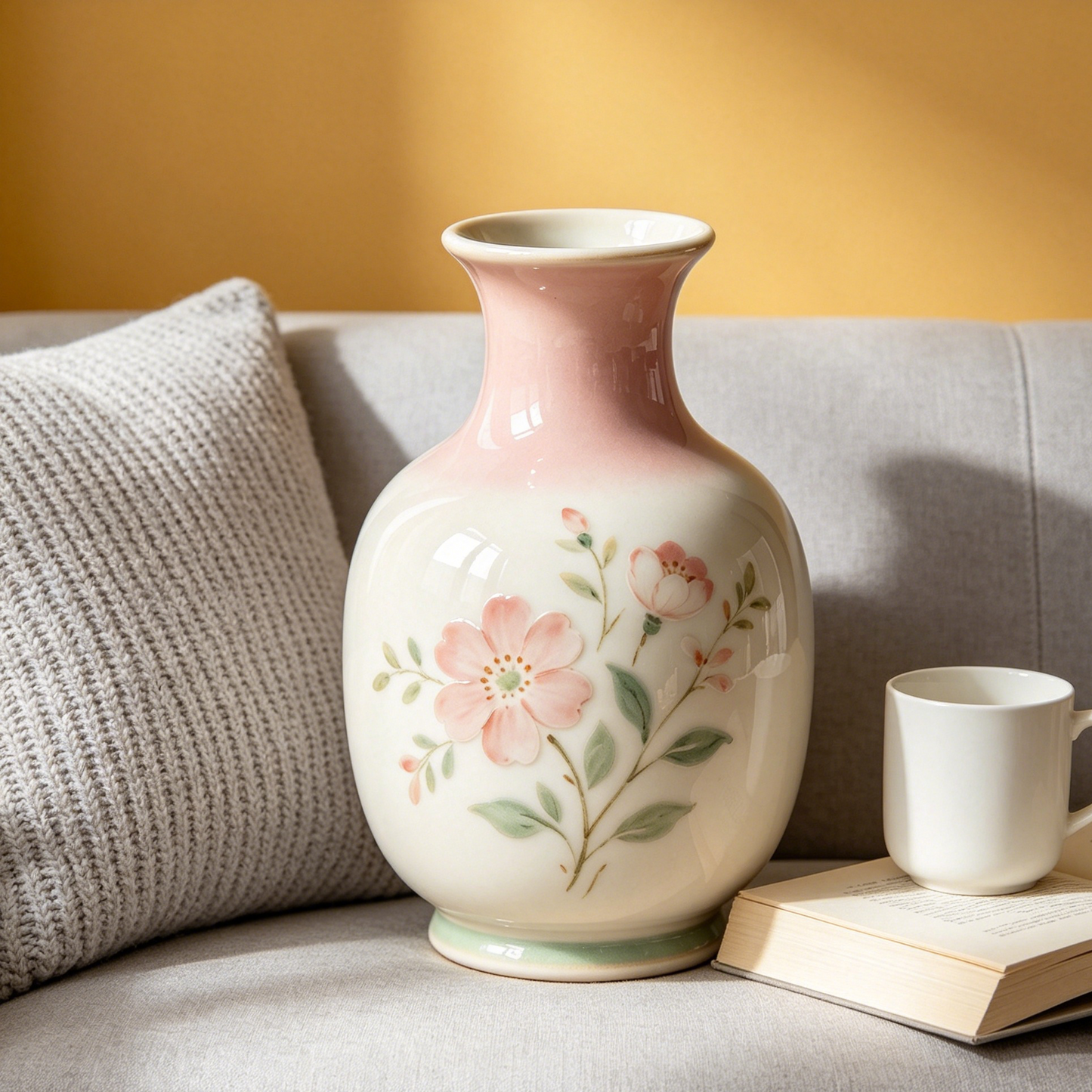 Hand-Painted Embossed Floral Ceramic Vase
